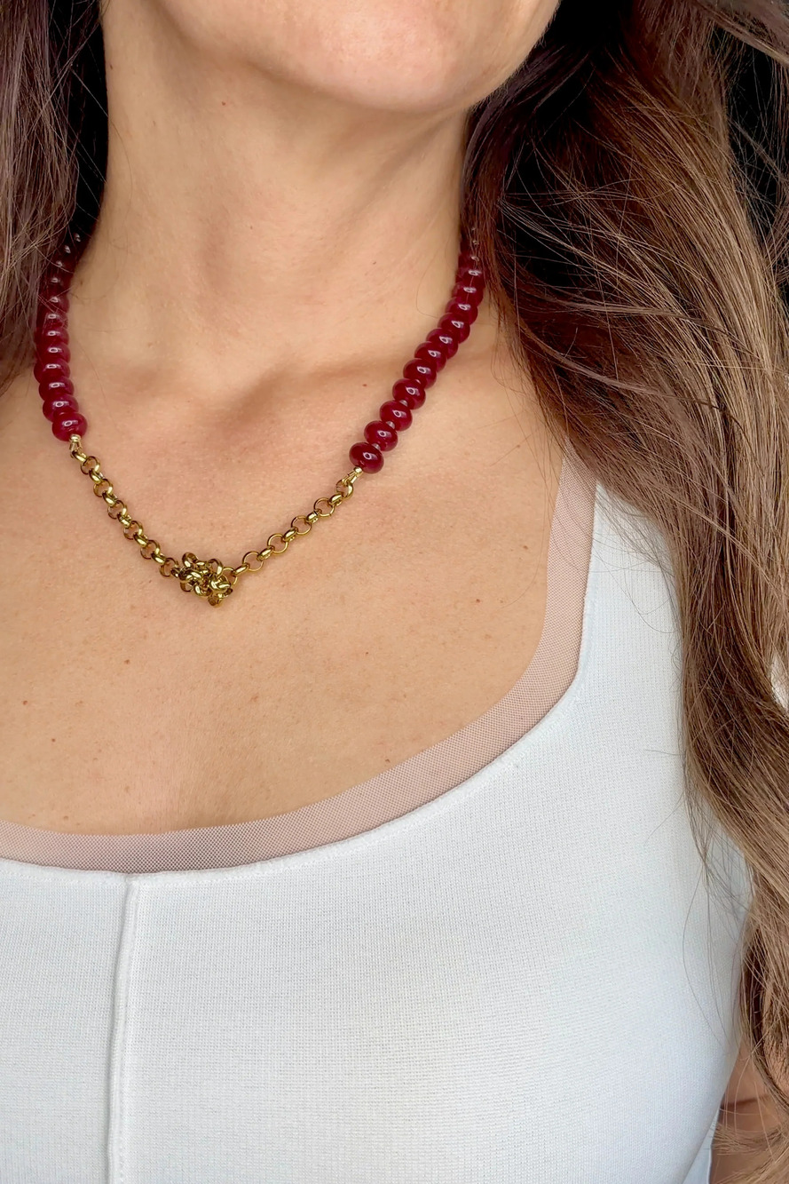 Carmina – Red Jade Necklace with Removable Flower Pendant 22in - Picture 4 of 8